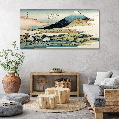 Obraz Canvas Cranes by a Mountain