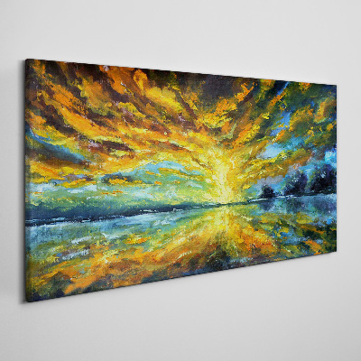 Obraz na Płótnie Jezioro Drzewa niebo Słońce