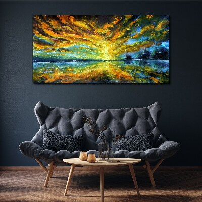 Obraz na Płótnie Jezioro Drzewa niebo Słońce