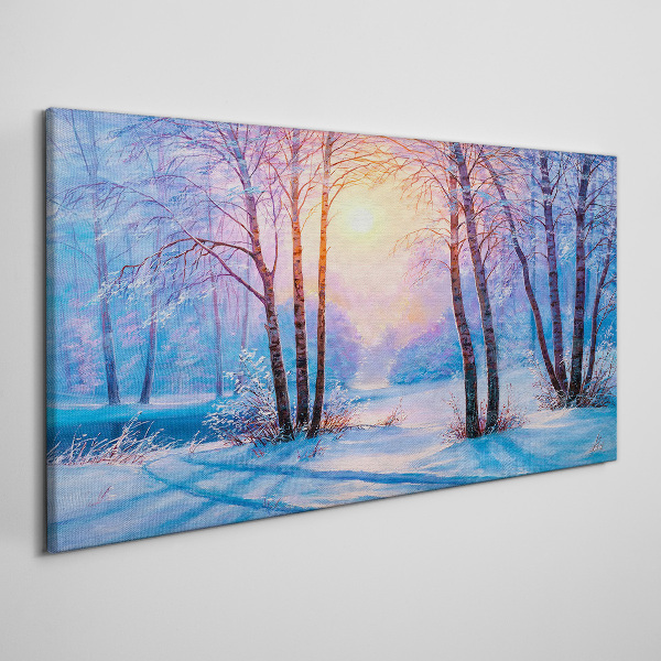 Obraz Canvas Zima las Zachód słońca Natura