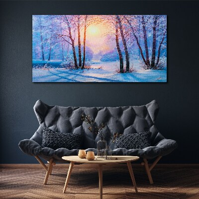 Obraz Canvas Zima las Zachód słońca Natura