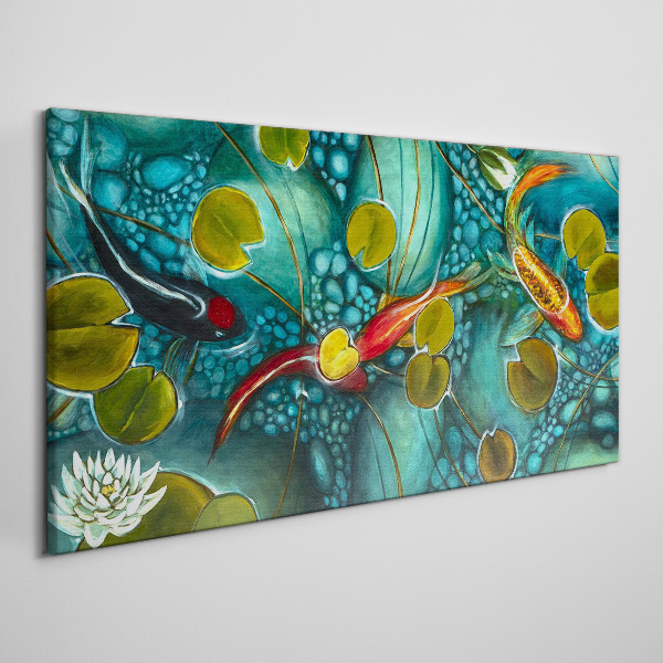 Obraz Canvas Wodne refleksje z rybami i liliami