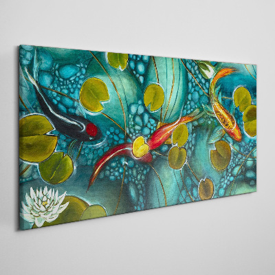 Obraz Canvas Wodne refleksje z rybami i liliami