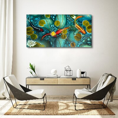 Obraz Canvas Wodne refleksje z rybami i liliami