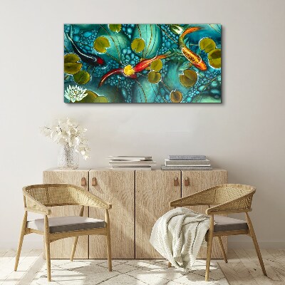 Obraz Canvas Wodne refleksje z rybami i liliami