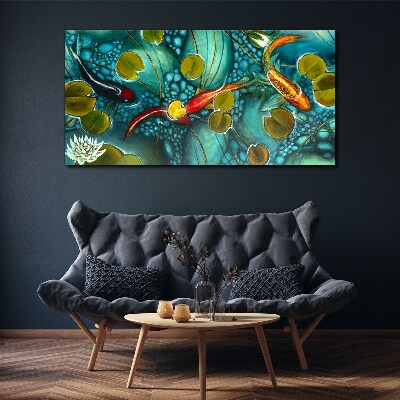 Obraz Canvas Wodne refleksje z rybami i liliami