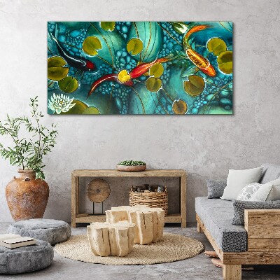 Obraz Canvas Wodne refleksje z rybami i liliami