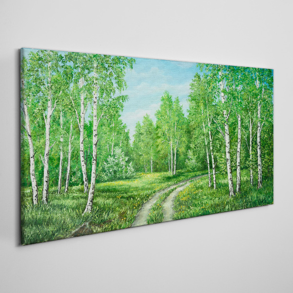 Obraz Canvas Zielony las z białymi brzozami