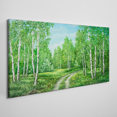 Obraz Canvas Zielony las z białymi brzozami