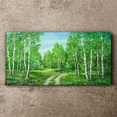 Obraz Canvas Zielony las z białymi brzozami