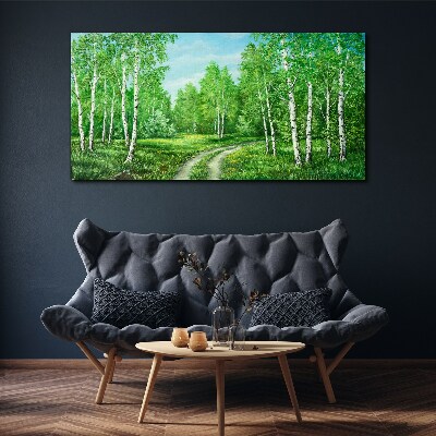 Obraz Canvas Zielony las z białymi brzozami