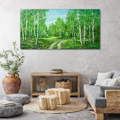 Obraz Canvas Zielony las z białymi brzozami