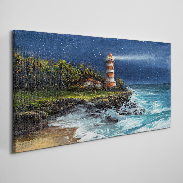 Obraz Canvas Latarnia morska przy wzburzonym morzu