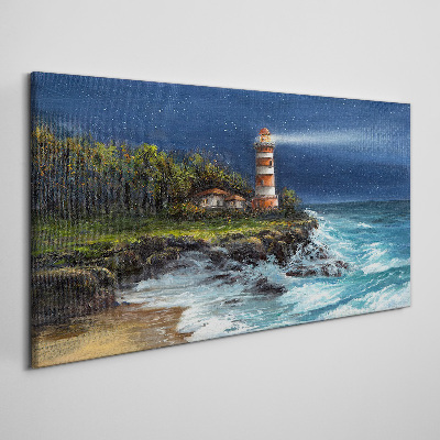 Obraz Canvas Latarnia morska przy wzburzonym morzu