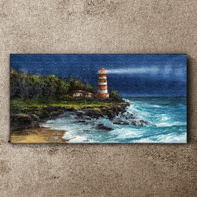 Obraz Canvas Latarnia morska przy wzburzonym morzu