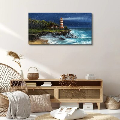 Obraz Canvas Latarnia morska przy wzburzonym morzu