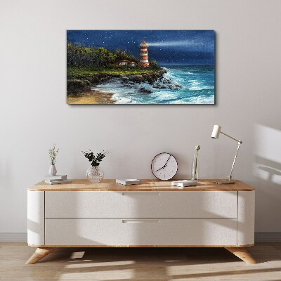 Obraz Canvas Latarnia morska przy wzburzonym morzu