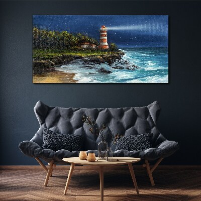 Obraz Canvas Latarnia morska przy wzburzonym morzu