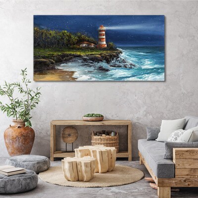Obraz Canvas Latarnia morska przy wzburzonym morzu