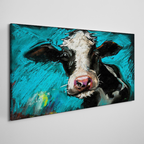 Obraz Canvas Portret krowy na niebieskim tle