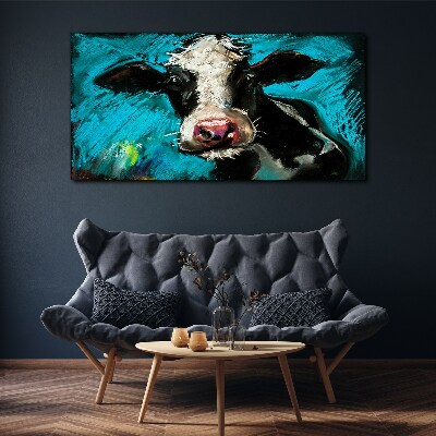 Obraz Canvas Portret krowy na niebieskim tle