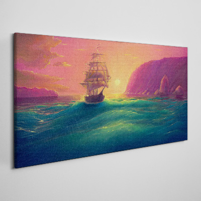 Obraz na Płótnie morze statki zachód słońca
