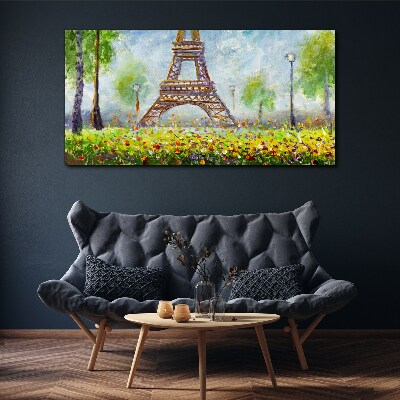 Obraz na Płótnie kwiaty drzewa Eiffel wieża