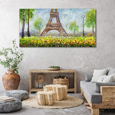 Obraz na Płótnie kwiaty drzewa Eiffel wieża