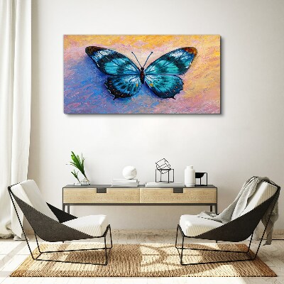 Obraz Canvas Błękitny motyl na pastelowym tle
