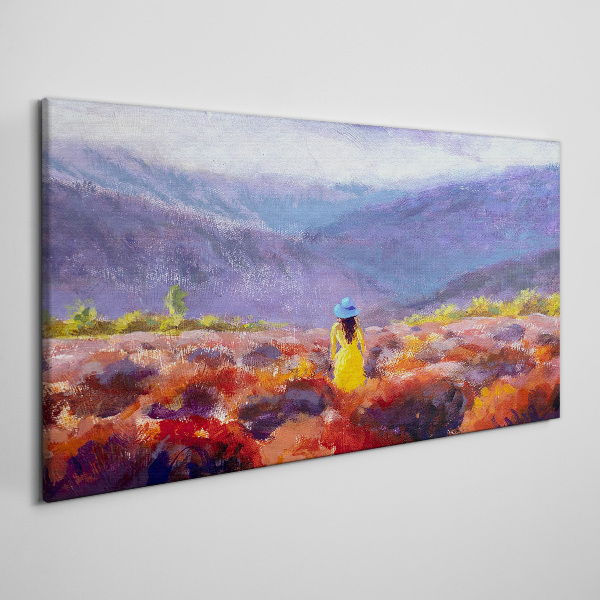 Obraz Canvas Kobieta w fioletowym krajobrazie