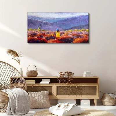 Obraz Canvas Kobieta w fioletowym krajobrazie