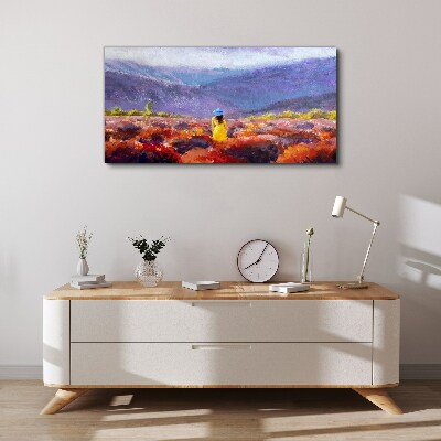 Obraz Canvas Kobieta w fioletowym krajobrazie