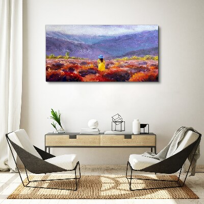 Obraz Canvas Kobieta w fioletowym krajobrazie