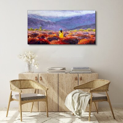 Obraz Canvas Kobieta w fioletowym krajobrazie