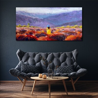Obraz Canvas Kobieta w fioletowym krajobrazie