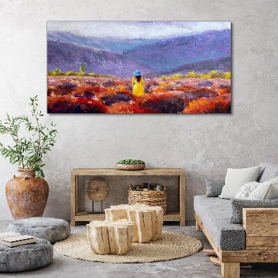 Obraz Canvas Kobieta w fioletowym krajobrazie