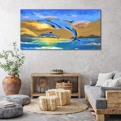 Obraz na Płótnie Abstrakcja Delfiny Słońce