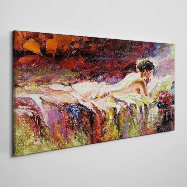Obraz Canvas łóżko kobiety kwiaty