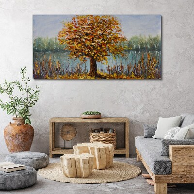 Obraz na Płótnie Jezioro Drzewa Jesień Liście