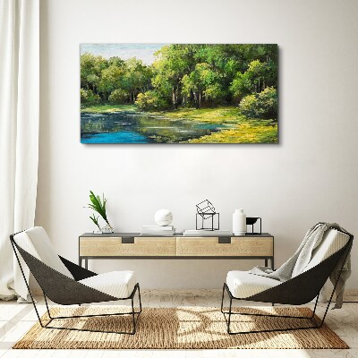 Obraz Canvas las jezioro krzewy przyroda