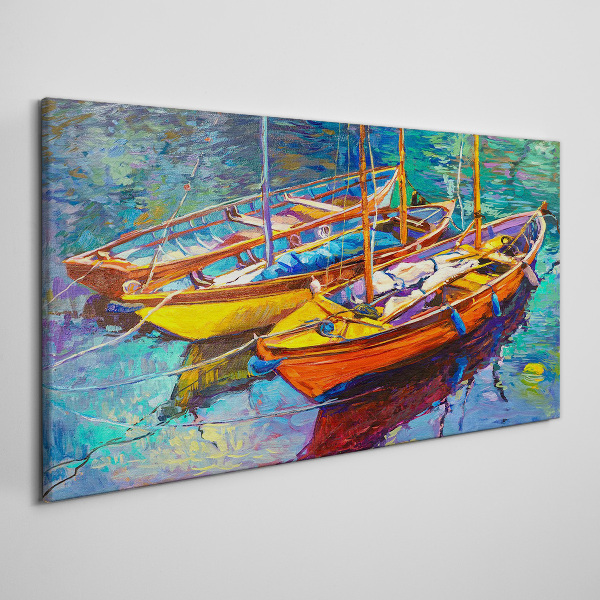 Obraz Canvas Kolorowe łodzie na spokojnej wodzie