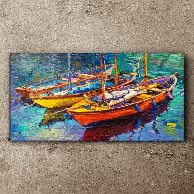 Obraz Canvas Kolorowe łodzie na spokojnej wodzie