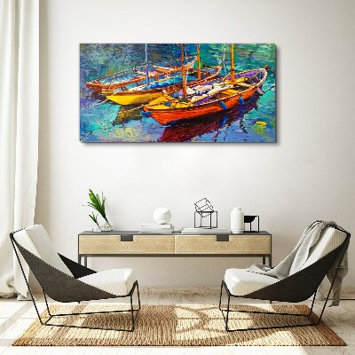 Obraz Canvas Kolorowe łodzie na spokojnej wodzie
