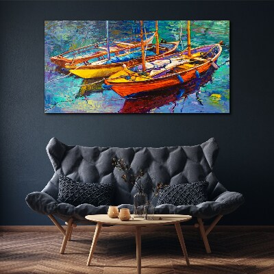 Obraz Canvas Kolorowe łodzie na spokojnej wodzie