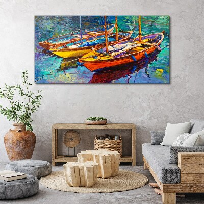 Obraz Canvas Kolorowe łodzie na spokojnej wodzie