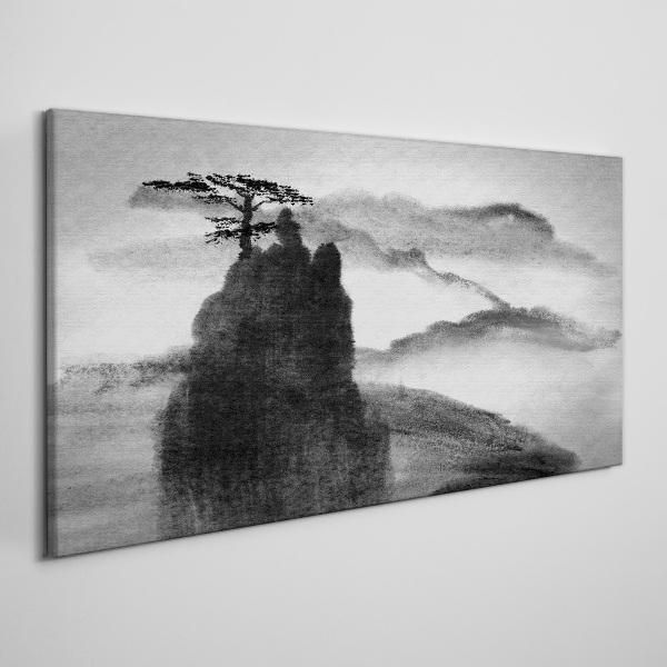 Obraz Canvas Samotne drzewo na skalistej górze