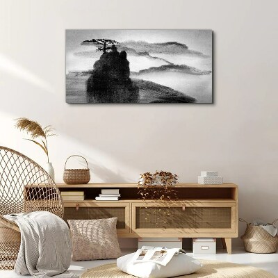 Obraz Canvas Góra Drzewo Mgła