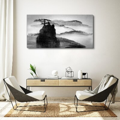 Obraz Canvas Samotne drzewo na skalistej górze