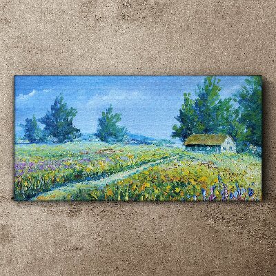 Obraz na Płótnie wieś krajobraz kwiaty chata