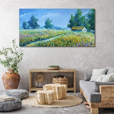 Obraz na Płótnie wieś krajobraz kwiaty chata